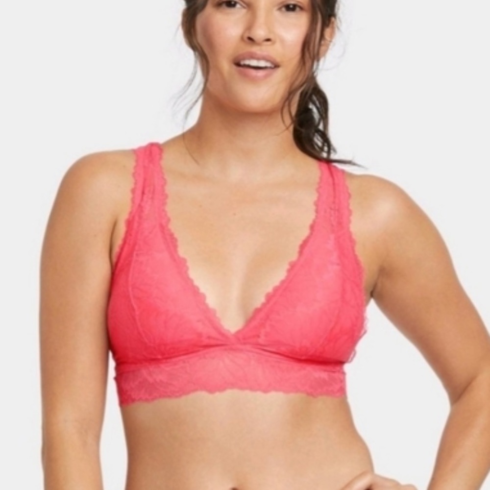 Auden pink coral lace bralette NWT